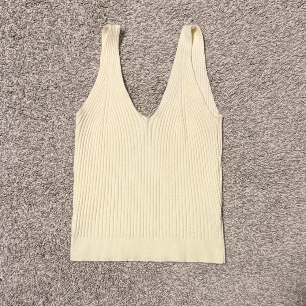 La miel Women's Cream Ribbed Knit tank